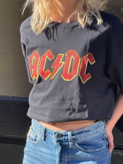 Women Daisy Street Band Tees | T-Shirts-Relaxed T-Shirt with AC/DC Logo Print