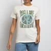 Women Daisy Street T-Shirts-Relaxed T-Shirt with Peace and Love Print