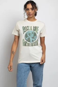Women Daisy Street T-Shirts-Relaxed T-Shirt with Peace and Love Print
