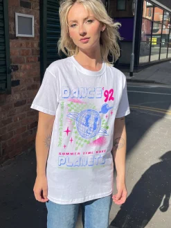 Women Daisy Street T-Shirts-Relaxed T-Shirt with Planet Rave Print