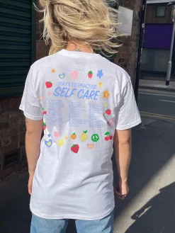 Women Daisy Street T-Shirts-Relaxed T-Shirt with Self Care Graphic with front and back print