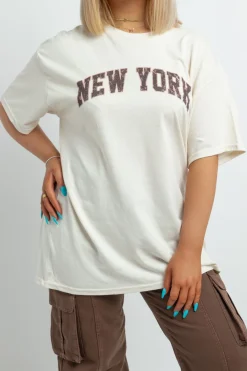 Women Daisy Street T-Shirts-Relaxed T-Shirt with New York Distressed Graphic