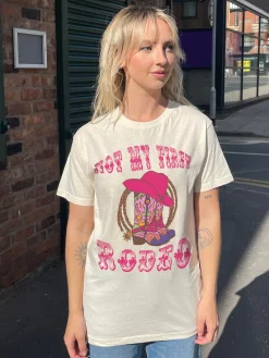 Women Daisy Street T-Shirts-Relaxed T-Shirt with Not My First Rodeo Graphic
