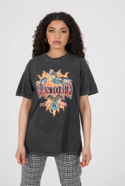 Women Daisy Street T-Shirts-Relaxed T-Shirt with Born to Ride Bike Print