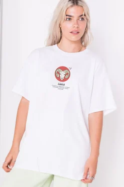 Women Daisy Street T-Shirts-Relaxed T-Shirt with Aries Print