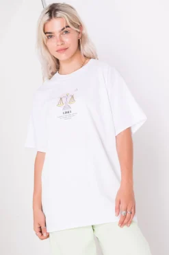 Women Daisy Street T-Shirts-Relaxed T-Shirt with Libra Print
