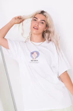 Women Daisy Street T-Shirts-Relaxed T-Shirt with Aquarius Print