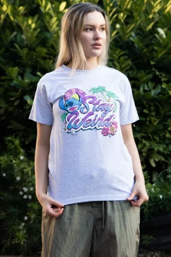 Women Daisy Street T-Shirts-Relaxed T-Shirt with Lilo and Stitch Stay Weird Print