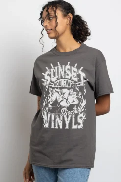 Women Daisy Street T-Shirts-Relaxed T-Shirt with Sunset Vinyls Print