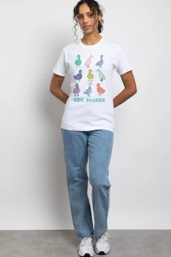 Women Daisy Street T-Shirts-Relaxed T-Shirt with Get Ducked Print