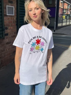 Women Daisy Street T-Shirts-Relaxed T-Shirt with Pick Me Be Happy Print