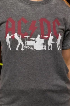 Women Daisy Street Band Tees-Relaxed T-Shirt with AC/DC Silhouette Print