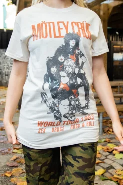 Women Daisy Street Band Tees | T-Shirts-Relaxed T-Shirt with Motley Crue World Tour 1983 Print