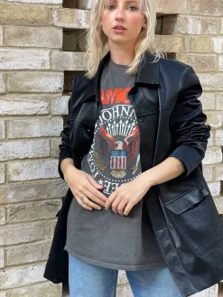 Women Daisy Street Band Tees | Tops-Relaxed T-shirt with Ramones Band Logo Print