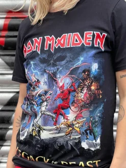 Women Daisy Street Band Tees-Relaxed T-Shirt with Iron Maiden Print