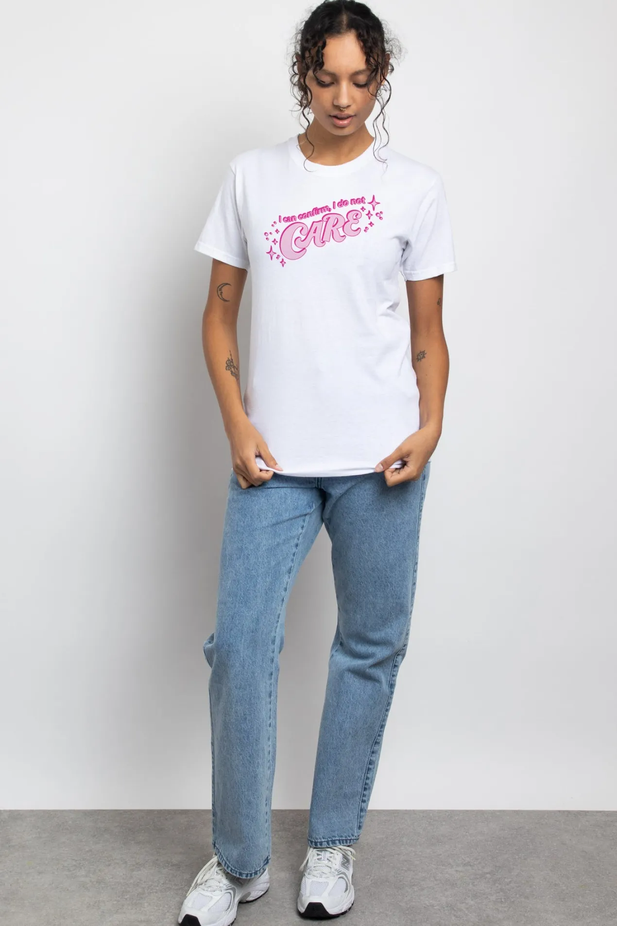 Women Daisy Street T-Shirts-Relaxed T-Shirt with I Do Not Care Print