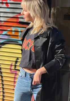 Women Daisy Street Band Tees | T-Shirts-Relaxed T-Shirt with AC/DC Logo Print