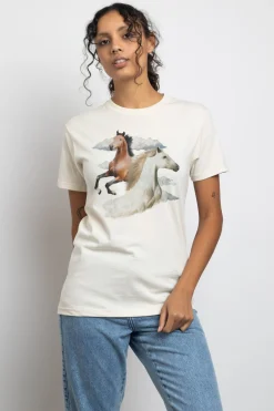 Women Daisy Street T-Shirts-Relaxed T-Shirt with Horses Print