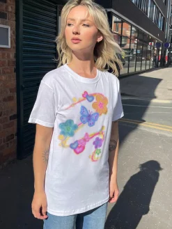 Women Daisy Street T-Shirts-Relaxed T-Shirt with Butterfly Print