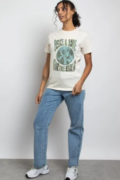 Women Daisy Street T-Shirts-Relaxed T-Shirt with Peace and Love Print