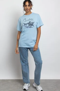 Women Daisy Street T-Shirts-Relaxed T-Shirt with Cowboy Print