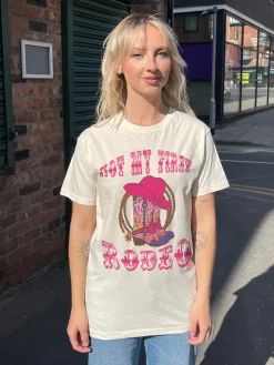 Women Daisy Street T-Shirts-Relaxed T-Shirt with Not My First Rodeo Graphic