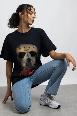 Women Daisy Street T-Shirts | Tops-Relaxed T-Shirt with Friday The 13th Mask Graphic