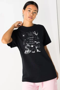Women Daisy Street T-Shirts-Relaxed T-Shirt with Halloween Witches Print