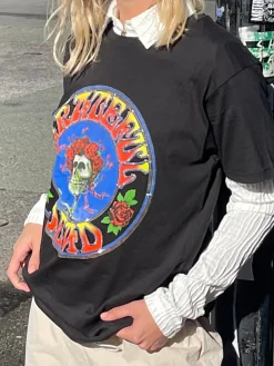 Women Daisy Street T-Shirts-Relaxed T-Shirt with Grateful Dead Print