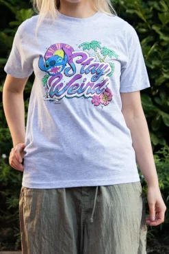 Women Daisy Street T-Shirts-Relaxed T-Shirt with Lilo and Stitch Stay Weird Print