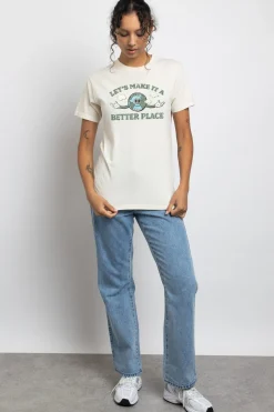 Women Daisy Street T-Shirts-Relaxed T-Shirt with Make A Better Place Print