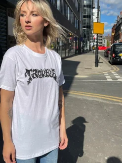 Women Daisy Street T-Shirts-Relaxed T-Shirt with Trouble Graphic