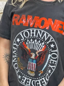 Women Daisy Street Band Tees | Tops-Relaxed T-shirt with Ramones Band Logo Print