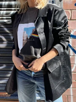 Women Daisy Street Band Tees | T-Shirts-Relaxed T-Shirt with Pink Floyd Print Split Graphic