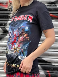 Women Daisy Street Band Tees-Relaxed T-Shirt with Iron Maiden Print