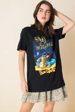 Women Daisy Street Band Tees-Relaxed T-Shirt with Snoop Dogg Gin and Juice Print