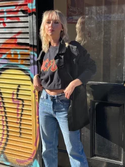 Women Daisy Street Band Tees | T-Shirts-Relaxed T-Shirt with AC/DC Logo Print