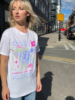 Women Daisy Street T-Shirts-Relaxed T-Shirt with Planet Rave Print