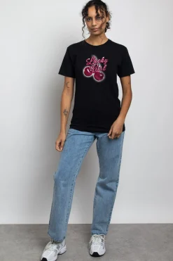 Women Daisy Street T-Shirts-Relaxed T-Shirt with Lucky Girl Print