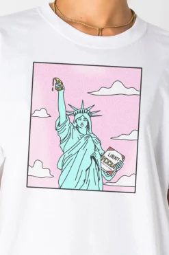 Women Daisy Street T-Shirts-Relaxed T-Shirt with Pizza Statue Print