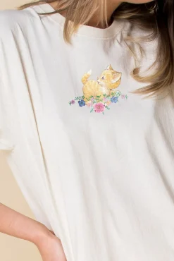 Women Daisy Street T-Shirts-Relaxed T-Shirt with Cute Cat Print