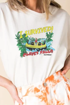 Women Daisy Street T-Shirts-Relaxed T-Shirt with I Survived Print