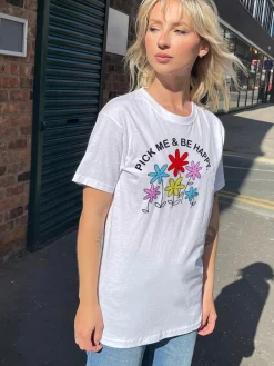 Women Daisy Street T-Shirts-Relaxed T-Shirt with Pick Me Be Happy Print