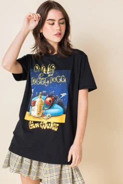 Women Daisy Street Band Tees-Relaxed T-Shirt with Snoop Dogg Gin and Juice Print