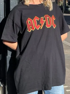 Women Daisy Street Band Tees | T-Shirts-Relaxed T-Shirt with AC/DC Logo Print