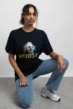 Women Daisy Street Tops | T-Shirts-Relaxed T-Shirt with Beetlejuice Graphic