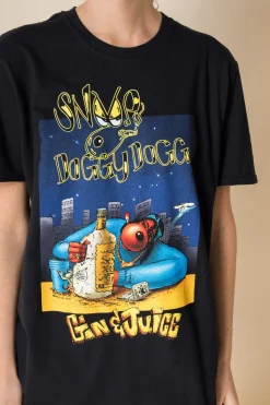 Women Daisy Street Band Tees-Relaxed T-Shirt with Snoop Dogg Gin and Juice Print