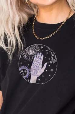 Women Daisy Street T-Shirts-Relaxed T-Shirt with Palmistry Print