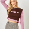 Women Daisy Street Tops-Rib Frill Jumper with Heart Graphic