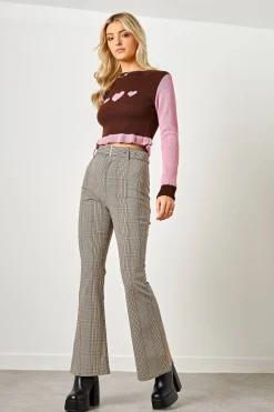 Women Daisy Street Tops-Rib Frill Jumper with Heart Graphic